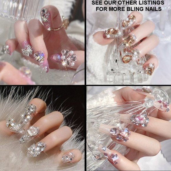 NEW Sparkling Bling Crystal Hearts & Gems Glitter Press On False Nails +… - Picture 7 of 7